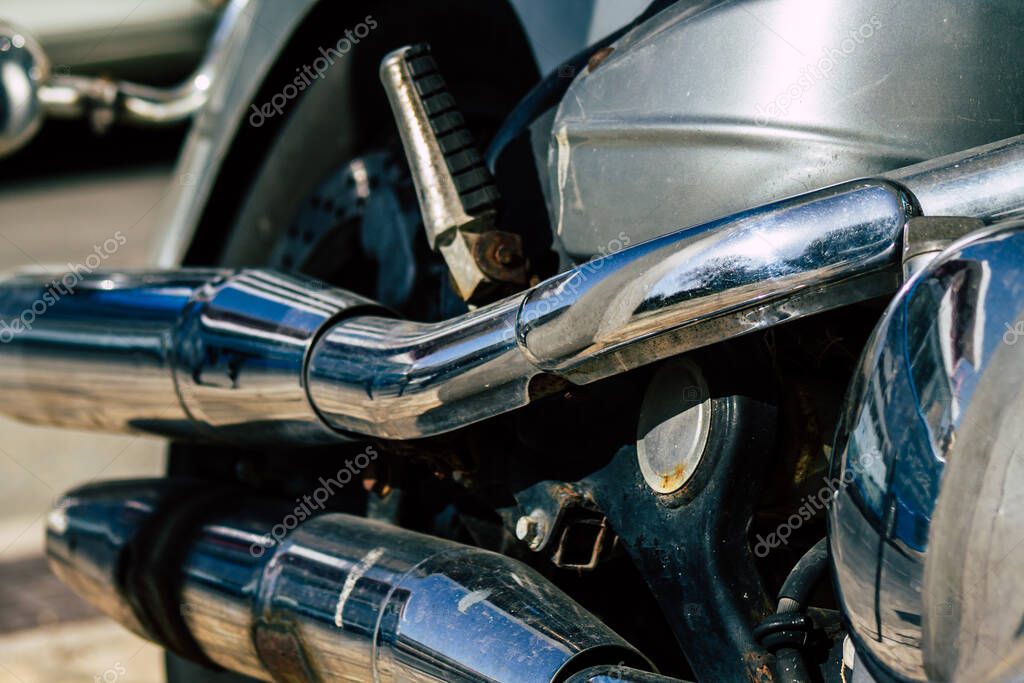 Paphos Cyprus March 09, 2020 View of a Yamaha Royal Star parked in the streets of Paphos in the afternoon