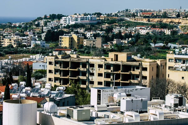 Paphos Chipre Marzo 2020 Vista Una Fachada Edificio Moderno Las — Foto de Stock