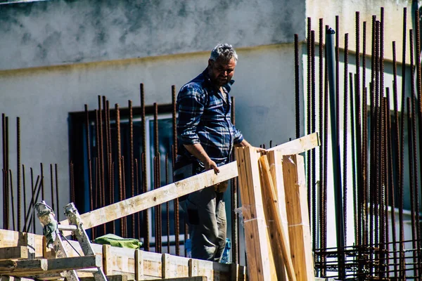 Paphos Chipre Marzo 2020 Vista Personas Identificadas Trabajando Nuevo Edificio — Foto de Stock