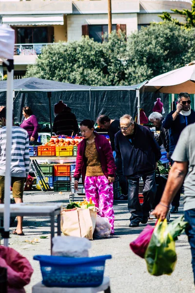 Limassol Chipre Marzo 2020 Vista Una Gente Identificada Comprando Mercado — Foto de Stock