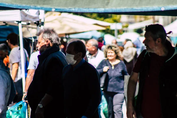 Limassol Chipre Marzo 2020 Vista Una Gente Identificada Comprando Mercado — Foto de Stock