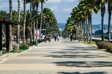 16 Mart 2020 'de Limasol Kıbrıs Rum Kesimi' nde öğleden sonra Limasol caddesinde yürüyen koronavirüsten kendilerini korumak için maskesi olmayan kimliği belirsiz bir insan görülüyor.