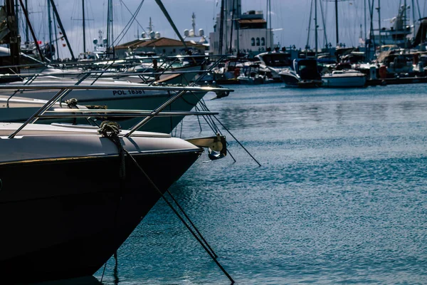 Limassol Chypre Mars 2020 Gros Plan Bateaux Amarrés Dans Marina — Photo
