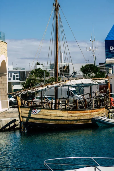 Limassol Chipre Março 2020 Fechar Barcos Atracados Marina Limassol Tarde — Fotografia de Stock