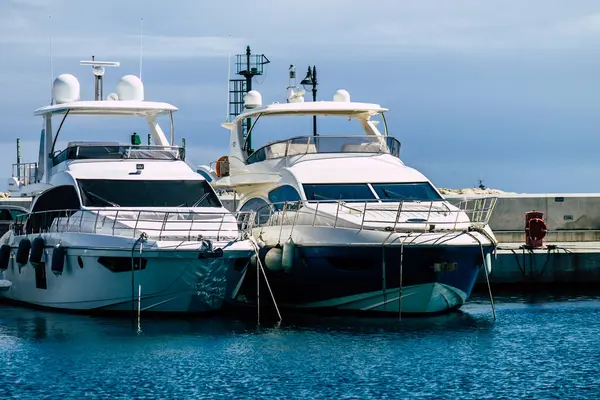 Limassol Chipre Março 2020 Fechar Barcos Atracados Marina Limassol Tarde — Fotografia de Stock