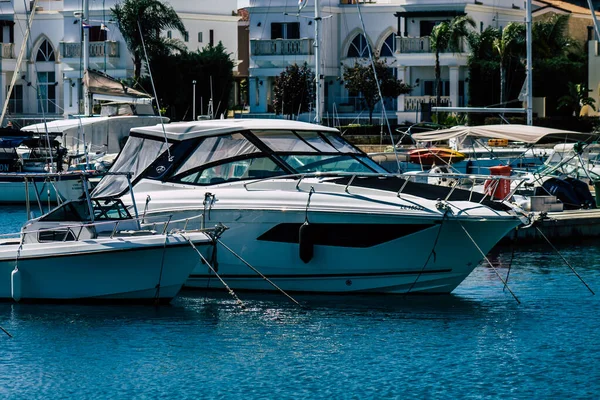 Limassol Chipre Março 2020 Fechar Barcos Atracados Marina Limassol Tarde — Fotografia de Stock