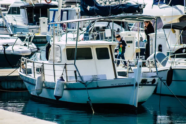 Limassol Chipre Março 2020 Fechar Barcos Atracados Marina Limassol Tarde — Fotografia de Stock