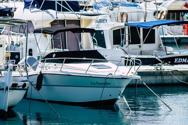 Limassol Cyprus March 2020 Closeup Boats Moored Marina Limassol Afternoon — Stock Photo, Image