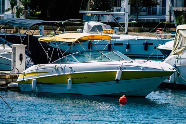 Limassol Cyprus March 2020 Closeup Boats Moored Marina Limassol Afternoon — Stock Photo, Image