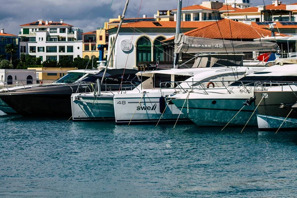 Limassol Cyprus Maart 2020 Sluitingen Van Boten Afgemeerd Jachthaven Van — Stockfoto