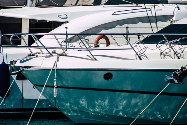 Limassol Cyprus March 2020 Closeup Boats Moored Marina Limassol Afternoon — Stock Photo, Image