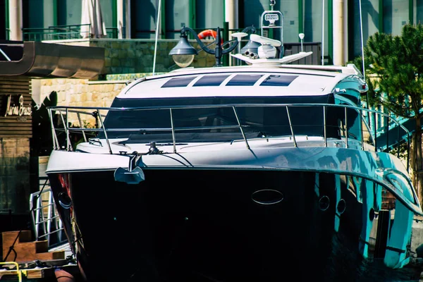 Limassol Cyprus March 2020 Closeup Boats Moored Marina Limassol Afternoon — Stock Photo, Image