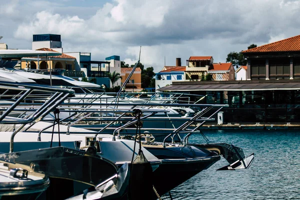 Limassol Cyprus Maart 2020 Sluitingen Van Boten Afgemeerd Jachthaven Van — Stockfoto