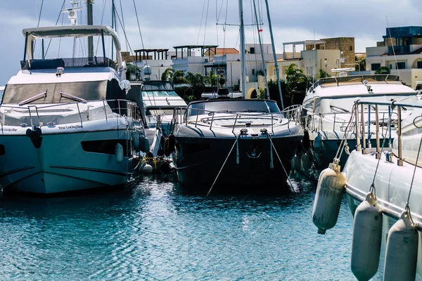 Limassol Chypre Mars 2020 Gros Plan Bateaux Amarrés Dans Marina — Photo