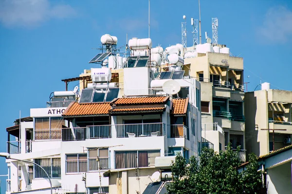 Limassol Chipre Marzo 2020 Vista Una Fachada Edificio Moderno Las — Foto de Stock