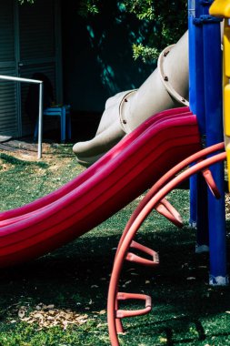 Limasol Kıbrıs Rum Kesimi 20 Mart 2020 Limasol kentinde Coronavirus salgını nedeniyle çocuksuz bir oyun parkı manzarası