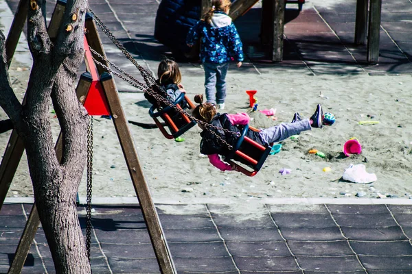 Limassol Cyprus March 2020 View Unidentified Kids Having Fun Beach — Stock Photo, Image