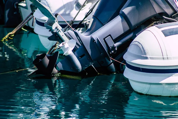 Limassol Cyprus March 2020 Closeup Motor Boat Moored Marina Limassol — Stock Photo, Image