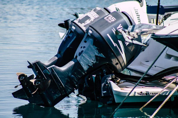 Limassol Cyprus March 2020 Closeup Motor Boat Moored Marina Limassol — Stock Photo, Image