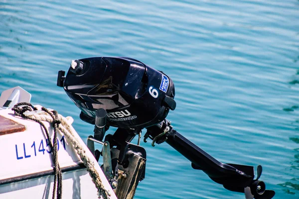 Limassol Cyprus March 2020 Closeup Motor Boat Moored Marina Limassol — Stock Photo, Image