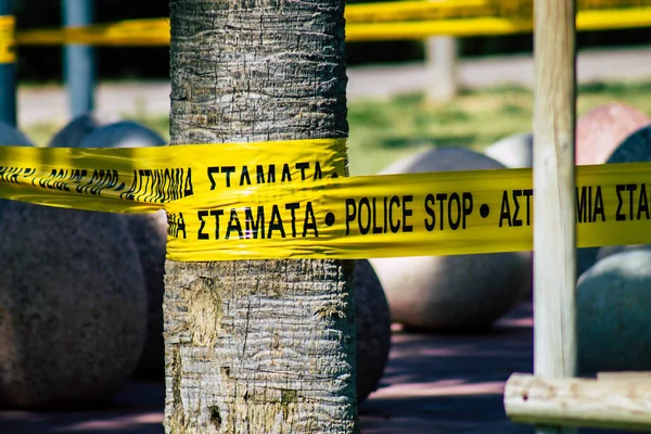 Limassol Chipre Marzo 2020 Vista Del Cartel Policial Jardín Público —  Fotos de Stock