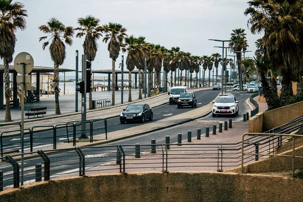 Tel Aviv Israel Maart 2020 Zicht Een Politieauto Die Door — Stockfoto