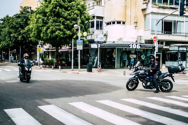 Tel Aviv Israel Marzo 2020 Vista Una Motocicleta Policial Rodando —  Fotos de Stock