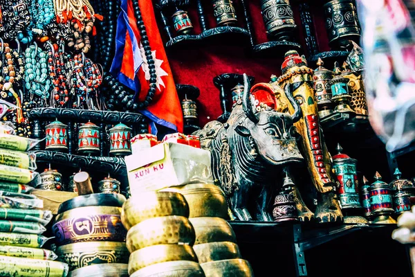 Kathmandu Nepal September 2018 Nahaufnahme Von Dekorativen Objekten Die Den — Stockfoto