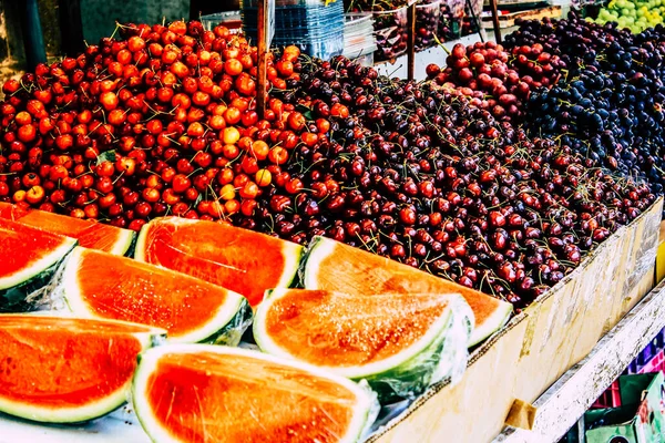 Jerusalem Israel August 2018 Closeup Various Fruits Sold Mahane Yehuda — Stock Photo, Image