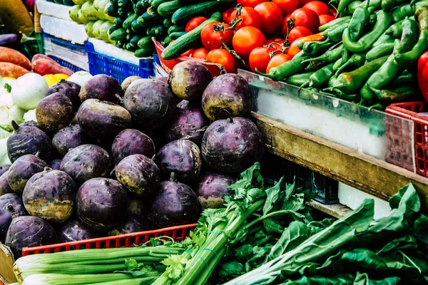 Jeruzsálem Izrael Augusztus 2018 Szoros Kép Különböző Zöldségek Értékesített Mahane — Stock Fotó