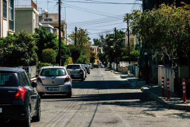 Limasol Kıbrıs Rum Kesimi 01 Nisan 2020. Kıbrıs Rum Kesimi 'nde Coronavirüs' ün yayılmasını önlemek için halkın karantinası sırasında Limasol 'un boş sokaklarının görüntüsü