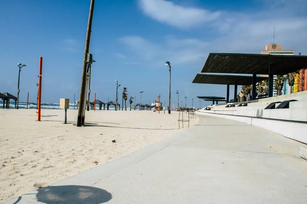 Tel Aviv Israele Aprile 2020 Veduta Della Spiaggia Vuota Tel — Foto Stock