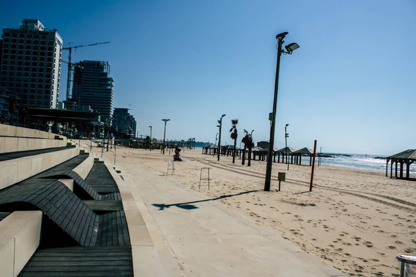 Tel Aviv Israel Abril 2020 Vista Playa Vacía Tel Aviv —  Fotos de Stock