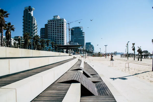 Tel Aviv Izrael Április 2020 Tekintse Meg Üres Strand Tel — Stock Fotó