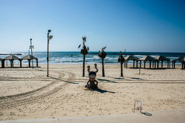 Tel Aviv Israel April 2020 View Empty Beach Tel Aviv — Stock Photo, Image