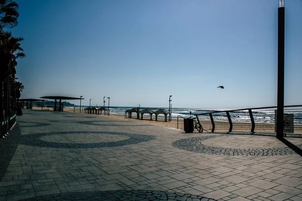 Tel Aviv Izrael Április 2020 Tekintse Meg Üres Strand Tel — Stock Fotó