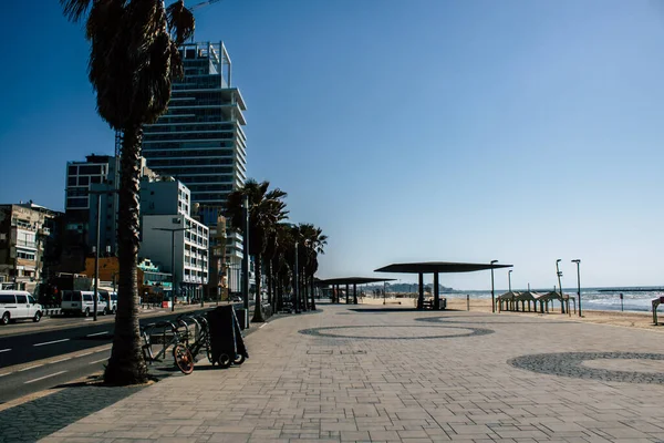 Tel Aviv Israel April 2020 Zicht Leeg Strand Van Tel — Stockfoto