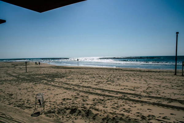 Tel Aviv Israele Aprile 2020 Veduta Della Spiaggia Vuota Tel — Foto Stock