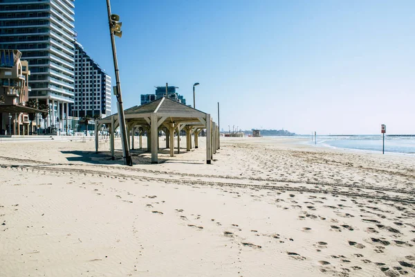 Tel Aviv Israel Abril 2020 Vista Playa Vacía Tel Aviv —  Fotos de Stock