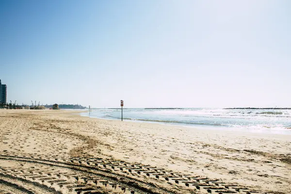 Tel Aviv Israele Aprile 2020 Veduta Della Spiaggia Vuota Tel — Foto Stock