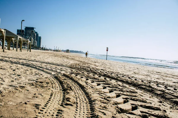 Tel Aviv Israel Abril 2020 Vista Playa Vacía Tel Aviv — Foto de Stock