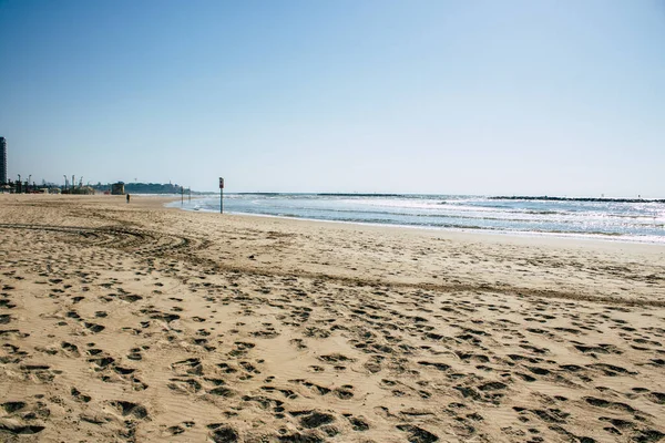 Tel Aviv Israele Aprile 2020 Veduta Della Spiaggia Vuota Tel — Foto Stock