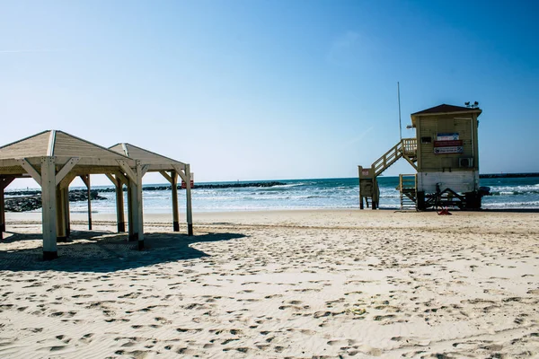 Tel Aviv Israele Aprile 2020 Veduta Della Spiaggia Vuota Tel — Foto Stock