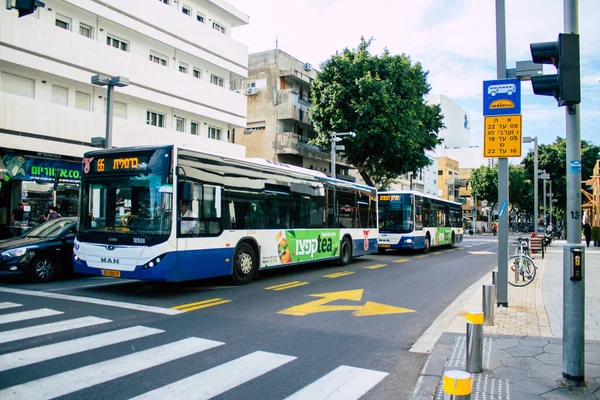 Tel Aviv Israel Abril 2020 Vista Autobús Urbano Público Tradicional — Foto de Stock