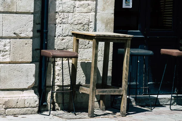 Limassol Chipre Abril 2020 Vista Várias Cadeiras Mesas Restaurantes Fechados — Fotografia de Stock