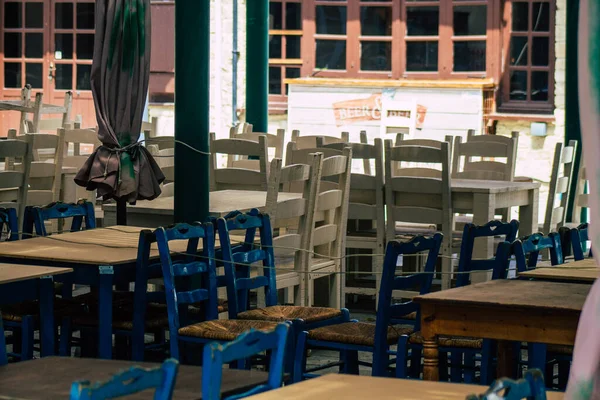 Limassol Chipre Abril 2020 Vista Várias Cadeiras Mesas Restaurantes Fechados — Fotografia de Stock
