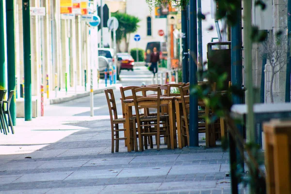 Limassol Ciprus Április 2020 Tekintse Meg Különböző Székek Asztalok Éttermek — Stock Fotó
