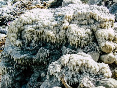 Ölü Deniz İsrail 21 Nisan 2018, İsrail 'deki Ölü Deniz' den kristal tuza yakın çekim