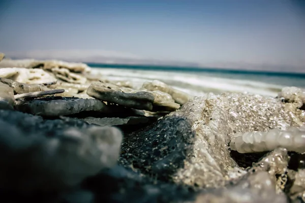 Mer Morte Israël Avril 2018 Gros Plan Sel Cristallin Mer — Photo