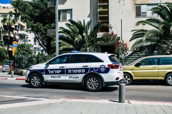 Tel Aviv Israel Abril 2020 Vista Coche Policía Israelí Rodando — Foto de Stock